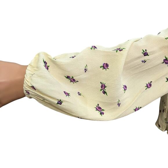 Mango Floral Button Down Blouse 4 US Peplum Hem Long Sleeve Cottagecore Coquette - Picture 4 of 10